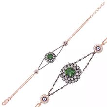 Pilelistore 925 Ayar Gümüş Rose Yeşil Taşlı Otantik Bileklik