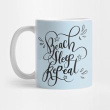 Pixxa Beach Sleep Repeat Black Hand Lettering Design Kupa Bardak