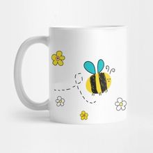 Pixxa Doodle Honey Bee Vector With Colorful Flowers Kupa Bardak