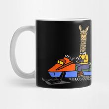 Pixxa Funny Llama Snowmobiling Cartoon Kupa Bardak