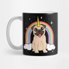 Pixxa Unicorn Pug Pugicorn Gift Rainbow Space Galaxy Kupa Bardak