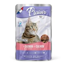Plaisir Pouch Sos İçinde Somonlu ve Morina Balıklı 100 gr Kısırlaştırılmış Kedi Konservesi