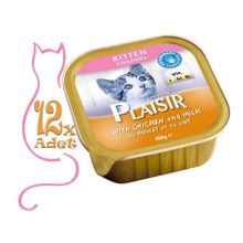 Plaisir Tavuk Etli ve Sütlü 12x100 gr Pate Yavru Yaş Kedi Maması