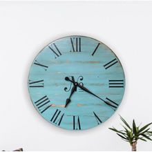 Platin Saat Dekoratif No. Blue Roma Rakamlı Ahşap 35 cm Duvar Saati