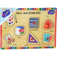 Playwood Ahşap Tutmalı Okul Malzemeleri Puzzle