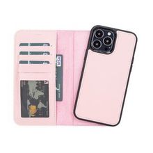Plm NU2 Pembe Apple iPhone 13 Pro Max Uyumlu Deri Cüzdanlı Kılıf