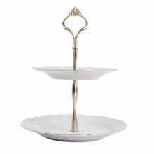 Porland 21 cm Queen Altın Yaldız 2 Katlı Kurabiye Tabağı