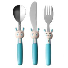 Porland 3 Parça Mini Rabbit Mavi Çocuk Çatal Kaşık Bıçak Takımı