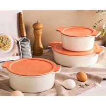 Porland Cookland Isıya Dayanıklı 6 Parça Porselen Turuncu Kapaklı Tencere Takımı