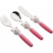 Porland Mini Rabbit Pembe Çocuk 3 Parça Çatal Kaşık Bıçak Takım
