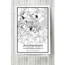 Postermanya Hollanda Amsterdam Harita Dekoratif Tasarım 60x90 cm Poster