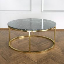 Potrica Pirinç Ayak Siyah Mermer Tabla Yuvarlak Orta Sehpa