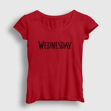 Presmono Kırmızı Logo Wednesday Addams Family Addams Ailesi Kadın T-Shirt