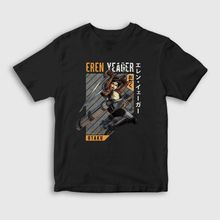Presmono Unisex Çocuk Eren Fan Anime Attack On Titan Siyah T-Shirt