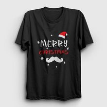 Presmono Unisex Mustache Merry Christmas Yılbaşı Siyah T-Shirt