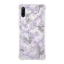 Printify Huawei P30 Lite Uyumlu Köşe Korumalı Antişok Kapak Floral Lila Tasarımlı Şeffaf Kılıf