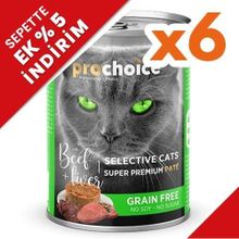 Pro Choice Sığır Etli ve Ciğerli Tahılsız 6x400 gr Ezme Kedi Konservesi
