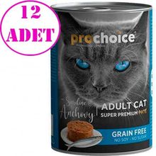 Prochoice 12x400 gr Sardalya ve Hamsili Tahılsız Pate Yetişkin Konserve Kedi Maması