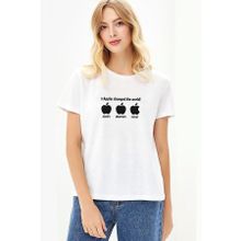 Qivi 3 Apples Changed Baskılı Örme Beyaz Kadın T-shirt