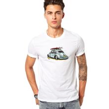 Qivi Açık Mavi Vosvos Tosbağa Baskılı Beyaz Erkek Örme T-shirt