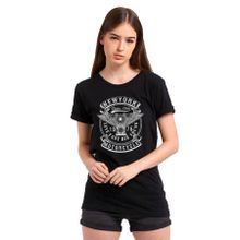 Qivi American Moto Riders Club Baskılı Siyah Kadın Örme T-shirt