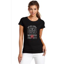 Qivi American Motorcycle No Fashion Style Baskılı Örme Siyah Kadın T-shirt