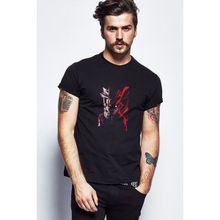 Qivi Anime Naruto Red White Baskılı Siyah Erkek Örme T-shirt
