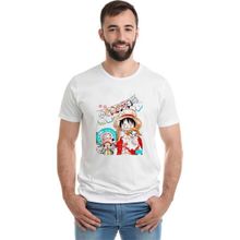 Qivi Anime One Piece Luffy Hat Baskılı Beyaz Erkek Örme T-shirt