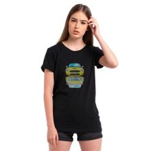 Qivi Araba Baskılı Siyah Örme Kadın T-shirt