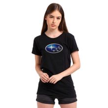 Qivi Araba Blue Logo Baskılı Siyah Örme Kadın T-shirt