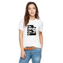 Qivi Araba Mini Baskılı Beyaz Örme Kadın T-shirt