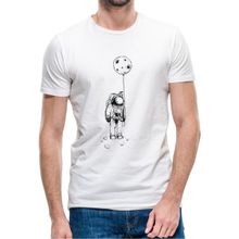 Qivi Astronot Uzay Balon Ay Baskılı Beyaz Erkek Örme T-shirt