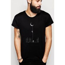 Qivi Aydan İnen Astronot Baskılı Siyah Erkek Örme T-shirt