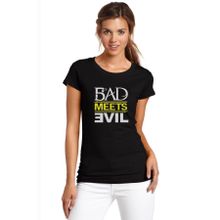 Qivi Bad Meets Evil Logo Baskılı Siyah Kadın Örme T-shirt