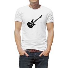 Qivi Bas Gitar Siyah Ve Beyaz Elektro Gitar Baskılı Beyaz Erkek Örme T-shirt