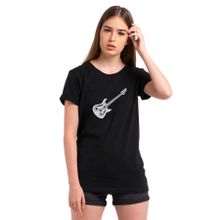 Qivi Bas Gitar Siyah Ve Beyaz Elektro Gitar Baskılı Siyah Kadın Örme T-shirt