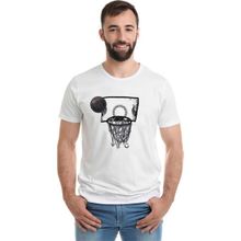 Qivi Basketbol Top Pota Baskılı Beyaz Erkek Örme T-shirt