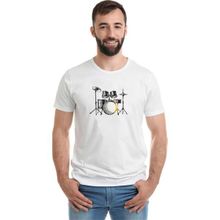 Qivi Bateri Drum Watercolor Baskılı Beyaz Erkek Örme T-shirt