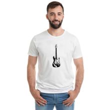 Qivi Beyaz Ve Siyah Elektro Gitar Baskılı Beyaz Erkek Örme T-shirt