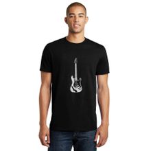 Qivi Beyaz Ve Siyah Elektro Gitar Baskılı Siyah Erkek Örme T-shirt