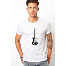 Qivi Beyaz Ve Siyah Elektro Gitar Müzik Baskılı Beyaz Erkek Örme T-shirt