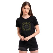 Qivi Burç İkizler Gemini Baskılı Siyah Kadın Örme T-shirt