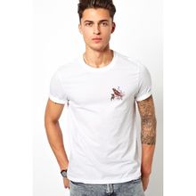 Qivi Çiçek ve Kahverengi Kuş Çizimi Kuş Baskılı Beyaz Erkek T-shirt