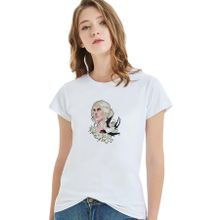 Qivi Ciri Metal Rock Baskılı Örme Beyaz Kadın T-shirt
