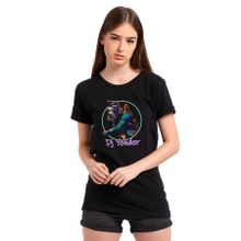 Qivi Dj Yonder Baskılı Örme Siyah Kadın T-shirt