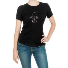 Qivi Draven Baskılı Örme Siyah Kadın T-shirt