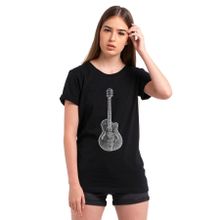 Qivi Drawing Classic Guitar Baskılı Örme Siyah Kadın T-shirt