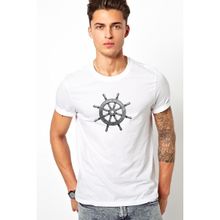 Qivi Gemi Dümeni Baskılı Beyaz Erkek T-shirt