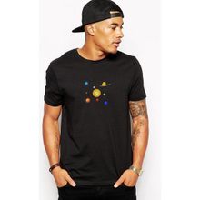 Qivi Gezegenler Baskılı Siyah Erkek Örme T-shirt