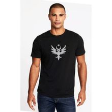 Qivi Göktürk Türk Selçuklu Kartalı Baskılı Siyah Erkek Örme T-shirt